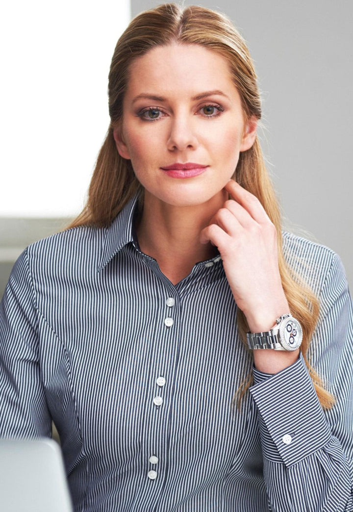 Model Wearing the Campania Shirt 2239 in Black/White Stripe