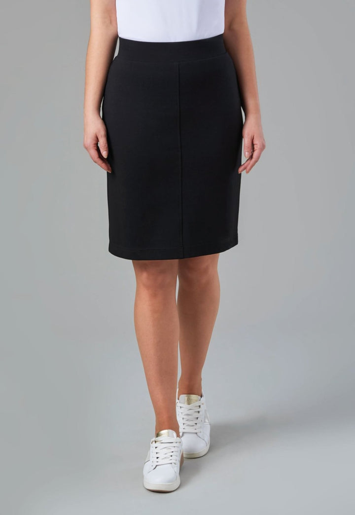 Model Wearing Leona Jersey Stretch Skirt 2370 in Black