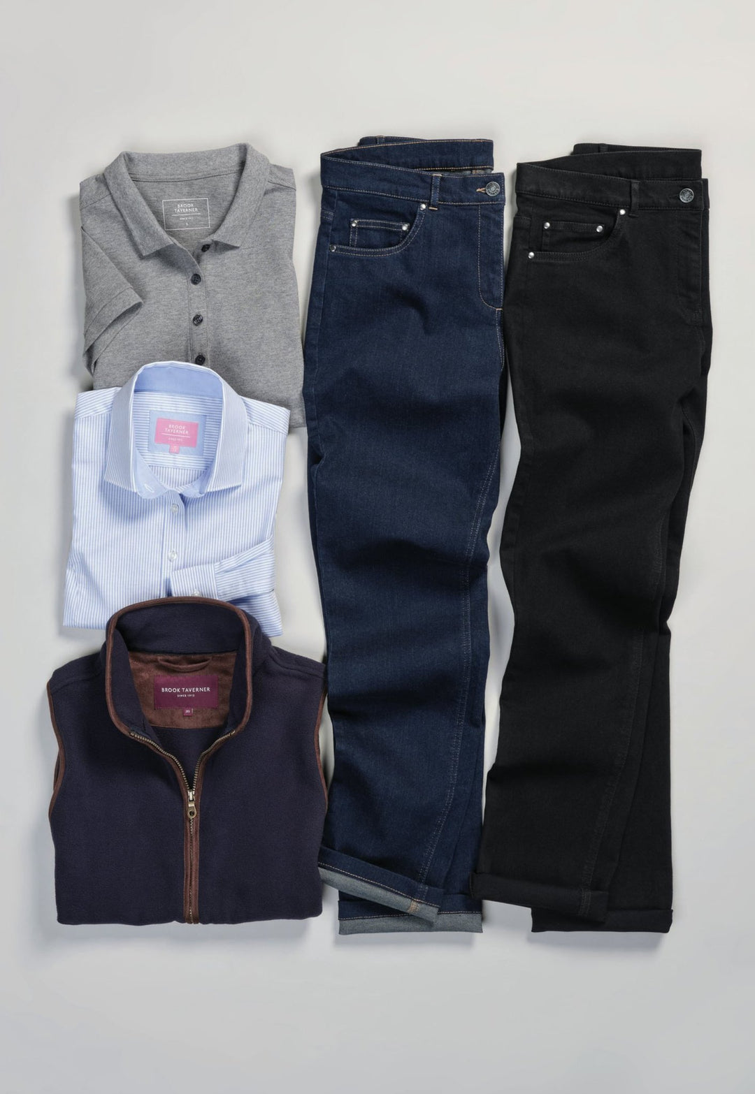 Rochelle Slim Leg Jeans 2374 in Black and Indigo Alongside Brook Taverner Shirts