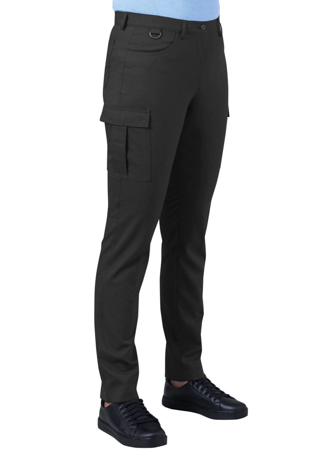 Model Wearing Nantes Tailored Leg Ladies Cargo Trousers 2375 in Black