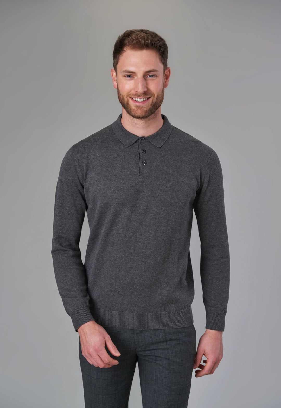 Model Wearing the Casper Knit Polo 4219 in Charcoal