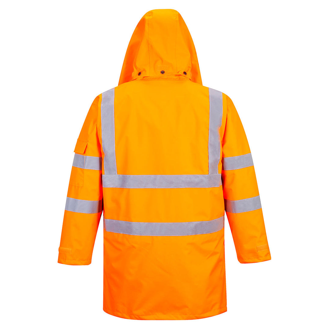 Back View of Hi-Vis Breathable 7-in-1 Traffic Jacket RT27 in Orange