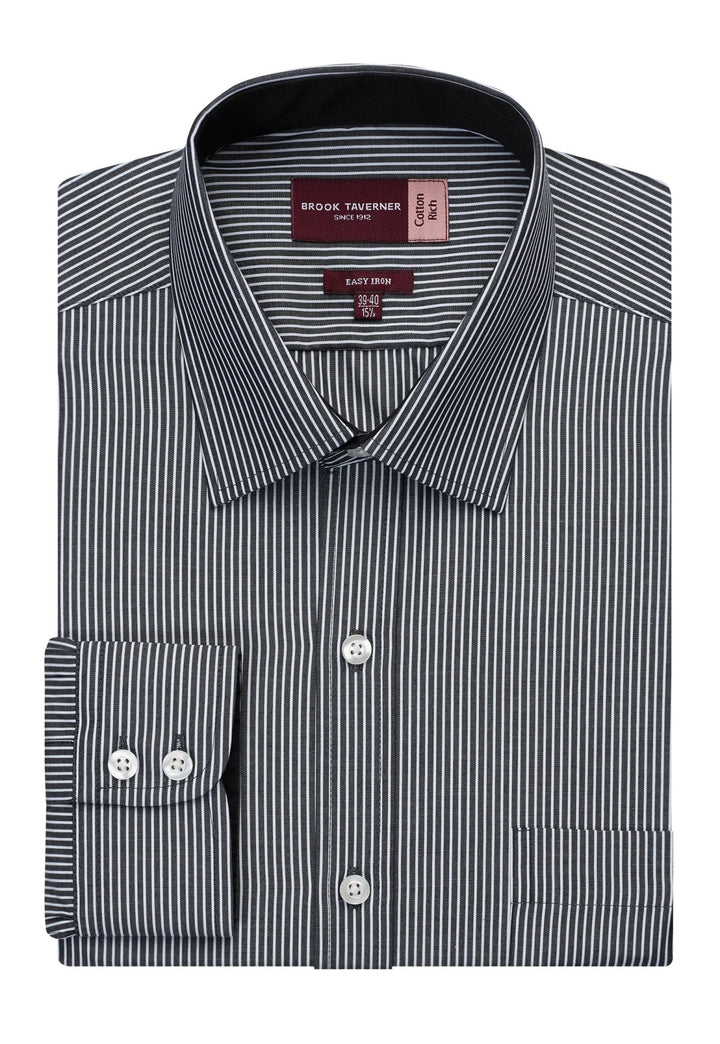 Flat and Folded Mantova Classic Fit Shirt 7594 in Black/White Stripe