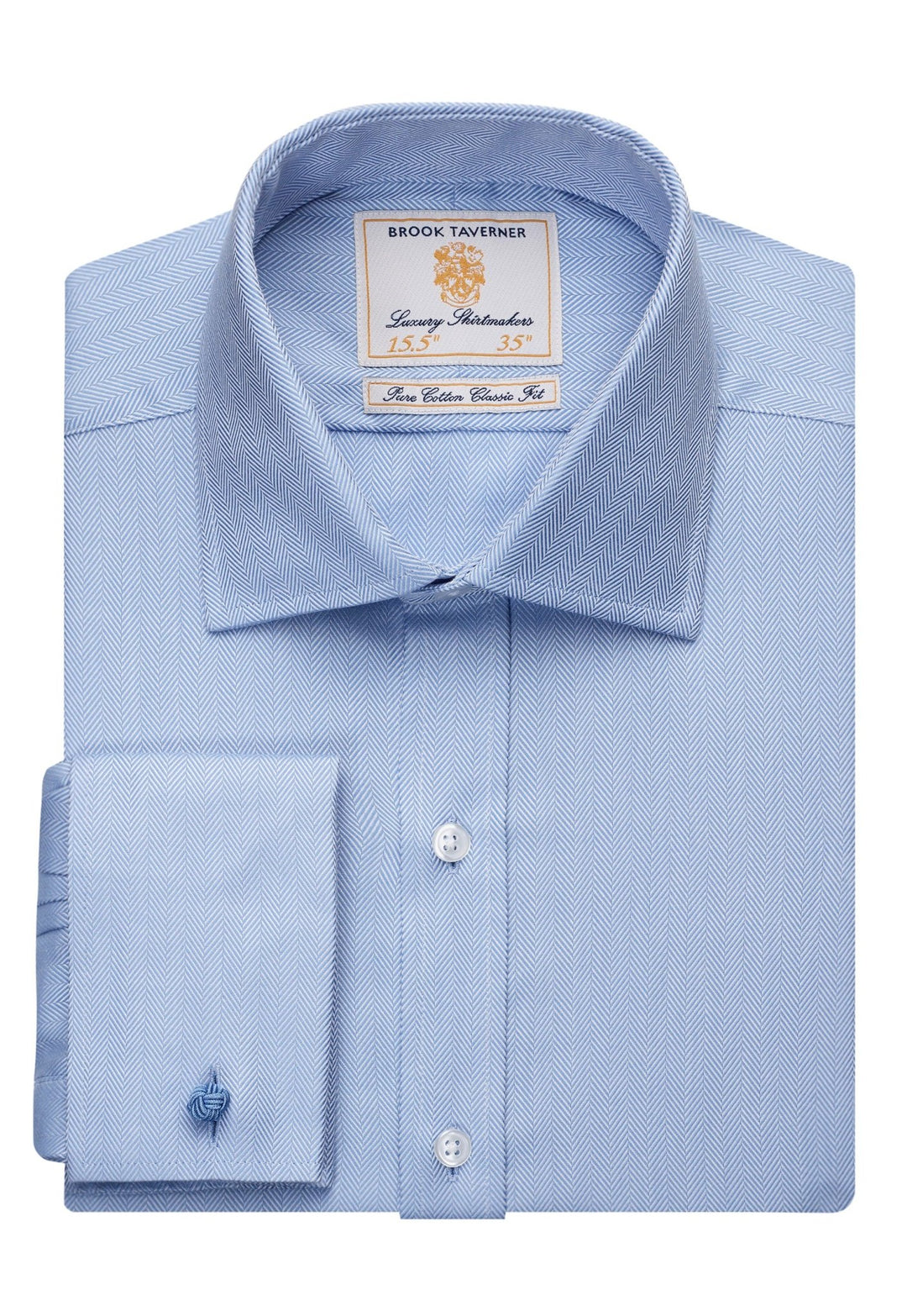 Flat and Folded Andora Classic Fit Shirt Herringbone 7656 in Blue