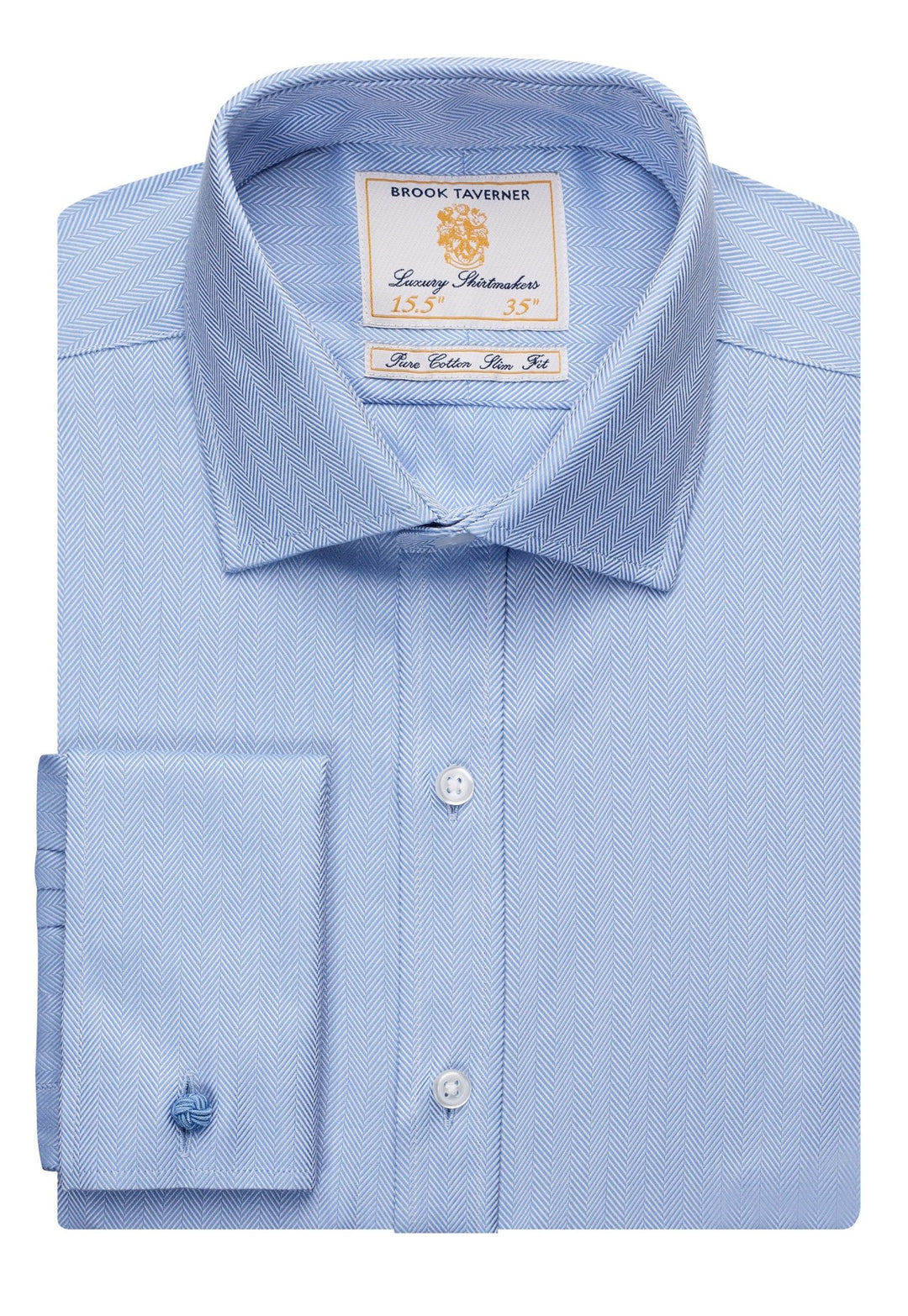 Flat and Folded Prato Slim Fit Shirt 7720 in Blue Herringbone