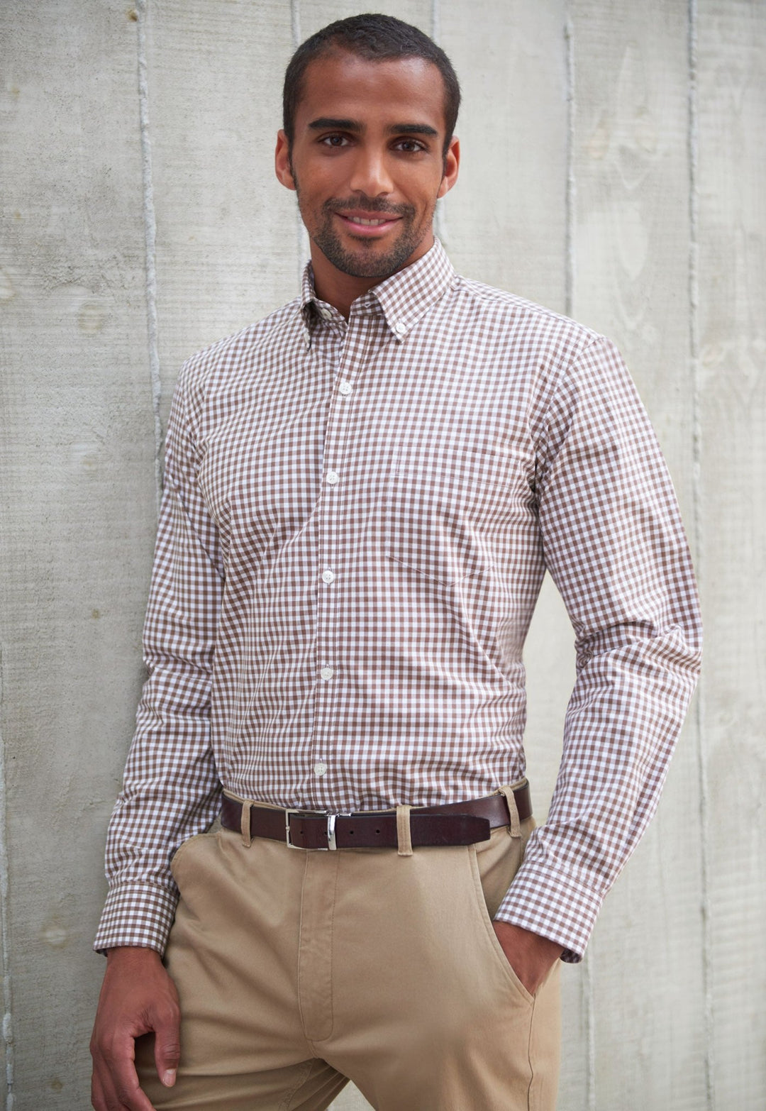 Model Wearing the Montana Check Shirt 7884 in Brown/White Check