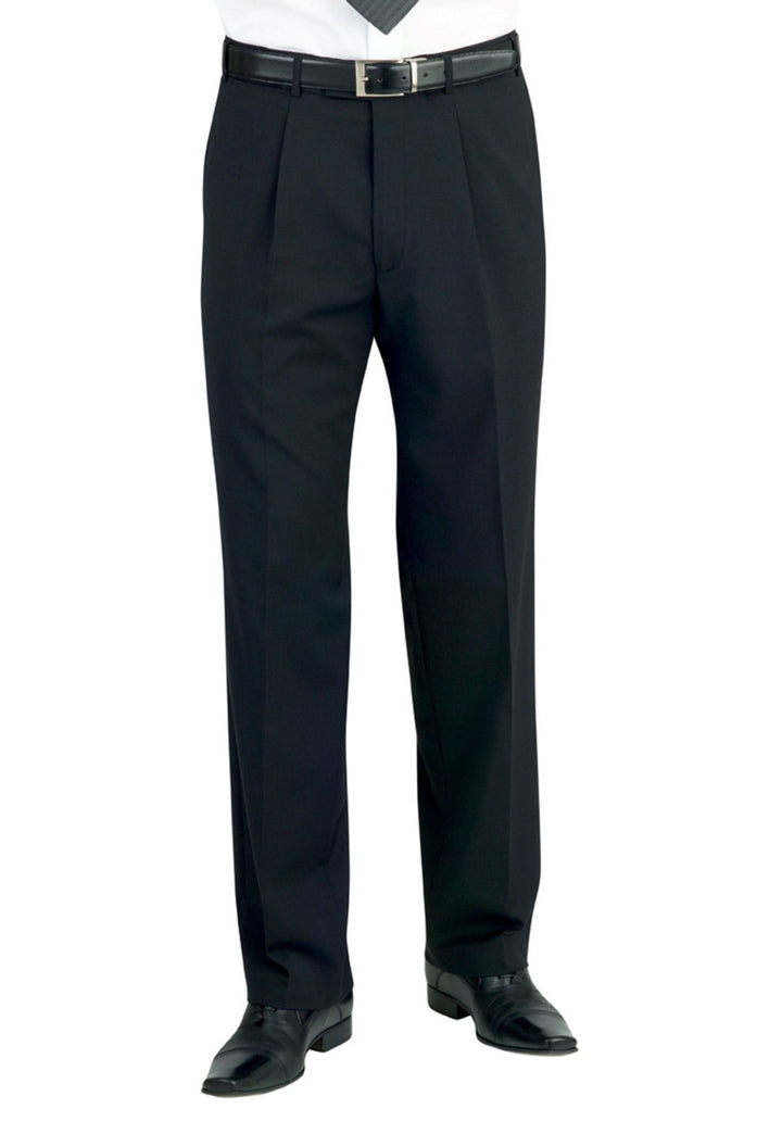 Model Wearing Imola Men's Single Pleat Trousers 8314 in Black