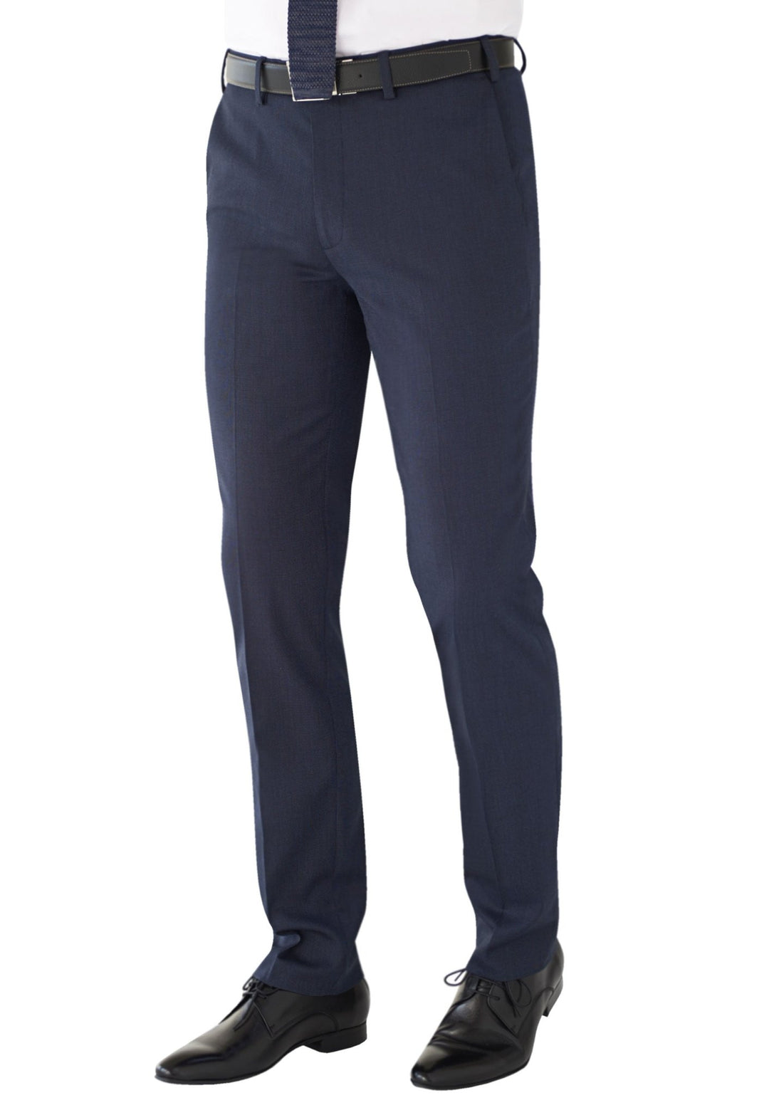 Model Wearing Pegasus Men's Slim Fit Trousers 8754 in Navy Pin Dot