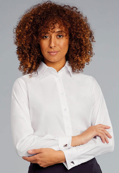 Caitlyn White Double Cuff Long Sleeve Shirt - The Work Uniform Company