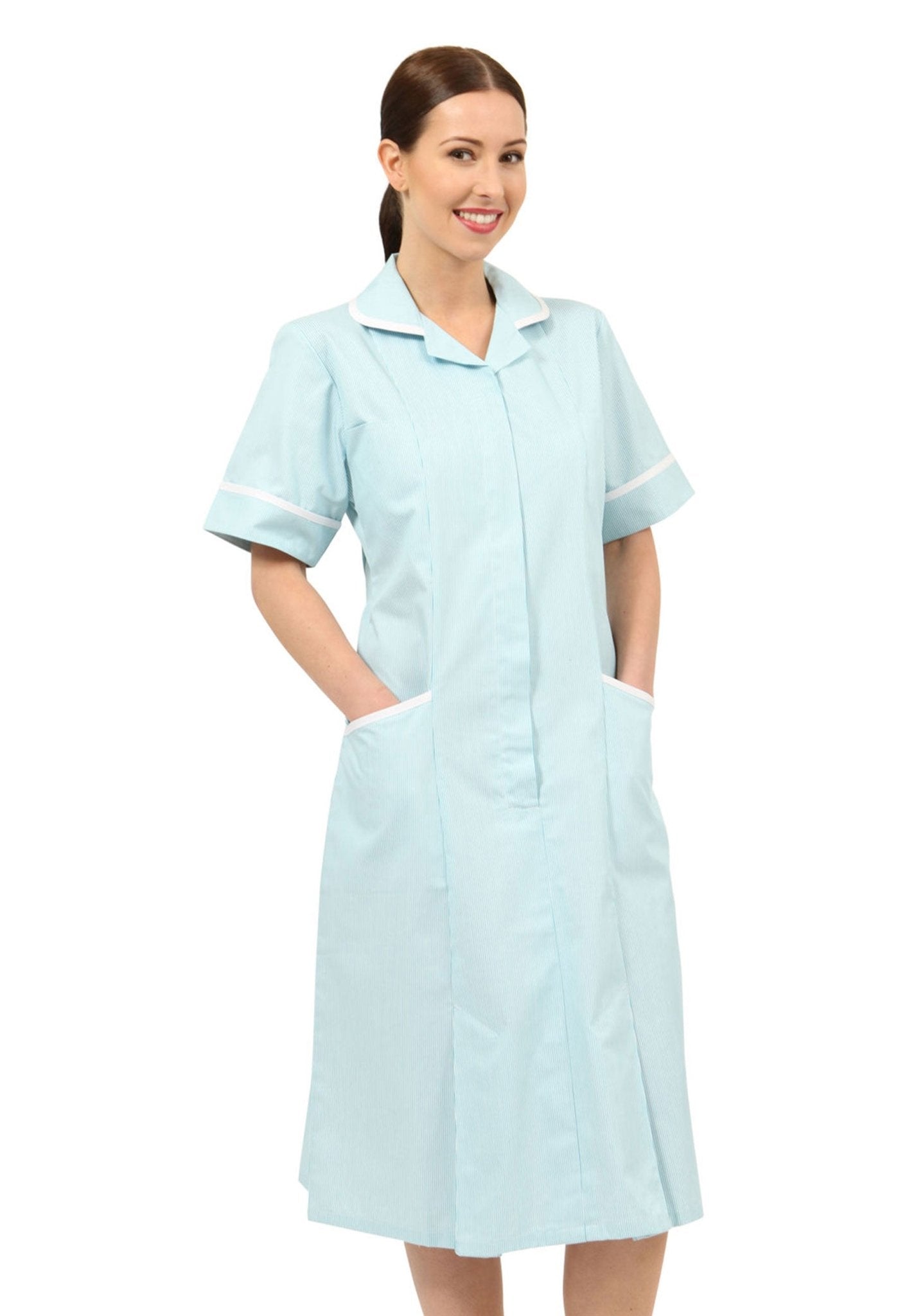 Women's Striped Healthcare Dress - Green|Blue - The Work Uniform Company