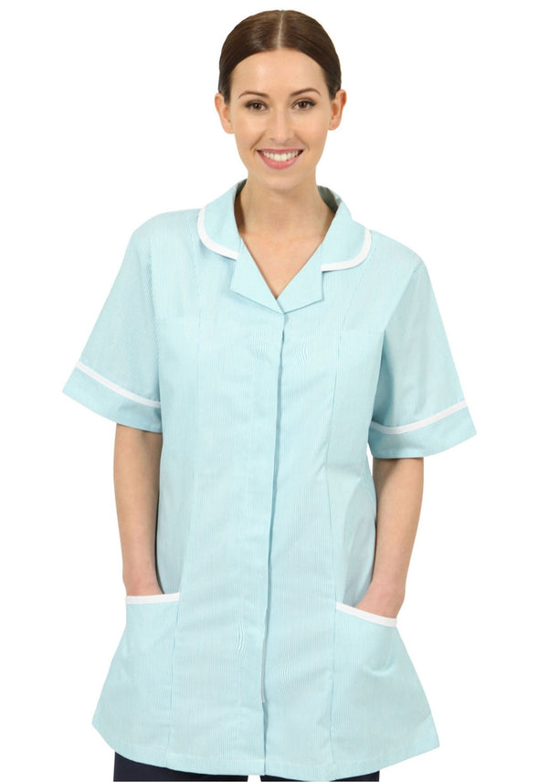 Women's Healthcare Striped Nurses Tunic NCLTPS - Green White Stripe White Trim