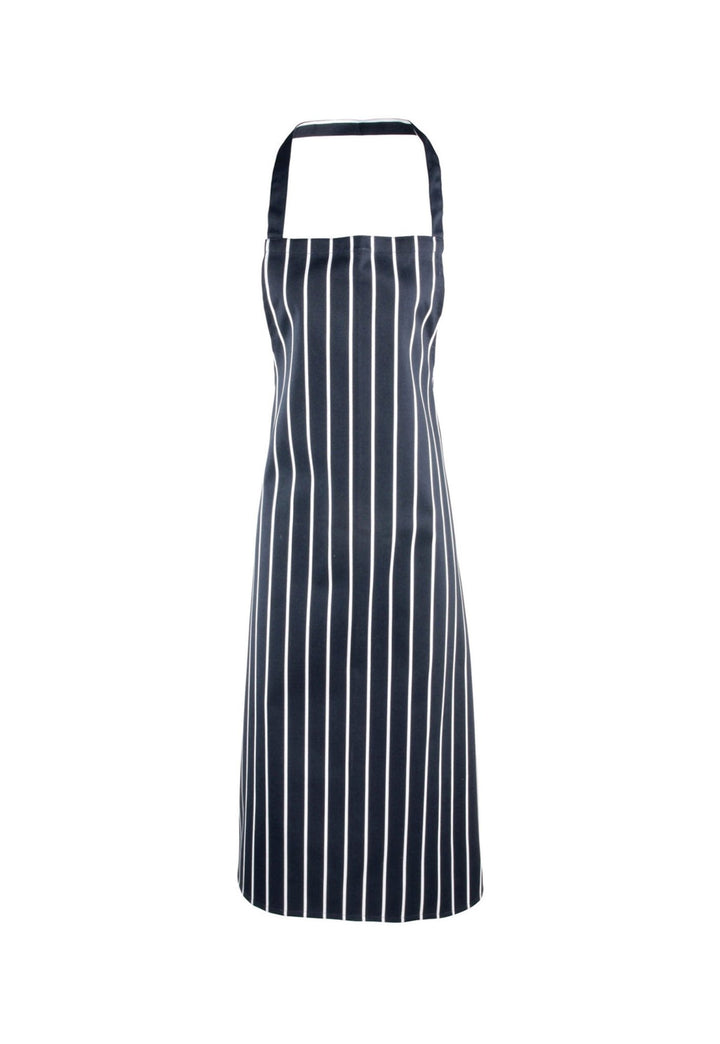 Striped Bib Apron PR110 in Navy/White Stripe