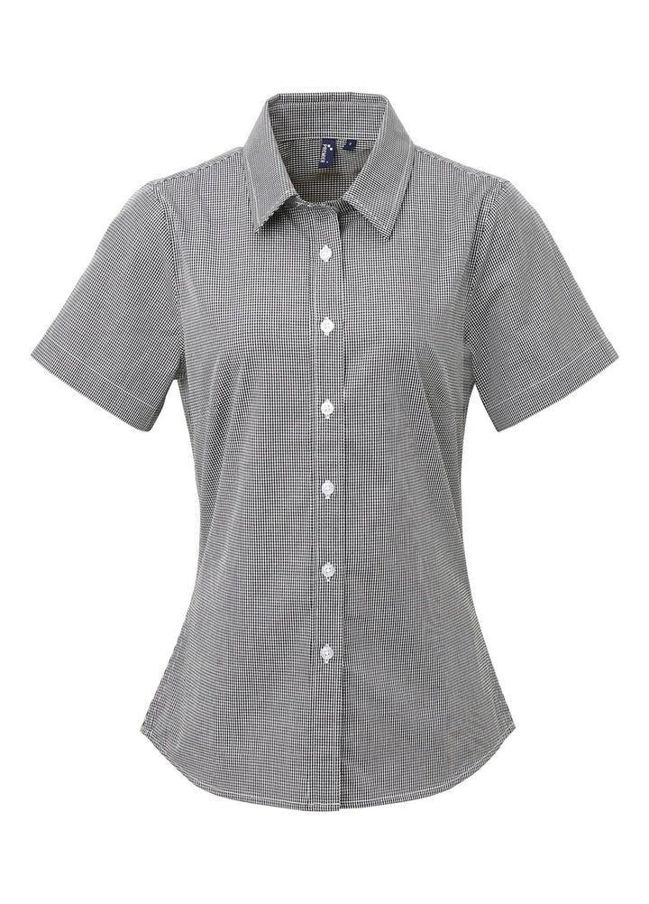 Microcheck Gingham Short Sleeve Shirt PR321 in Black/White Micro Check