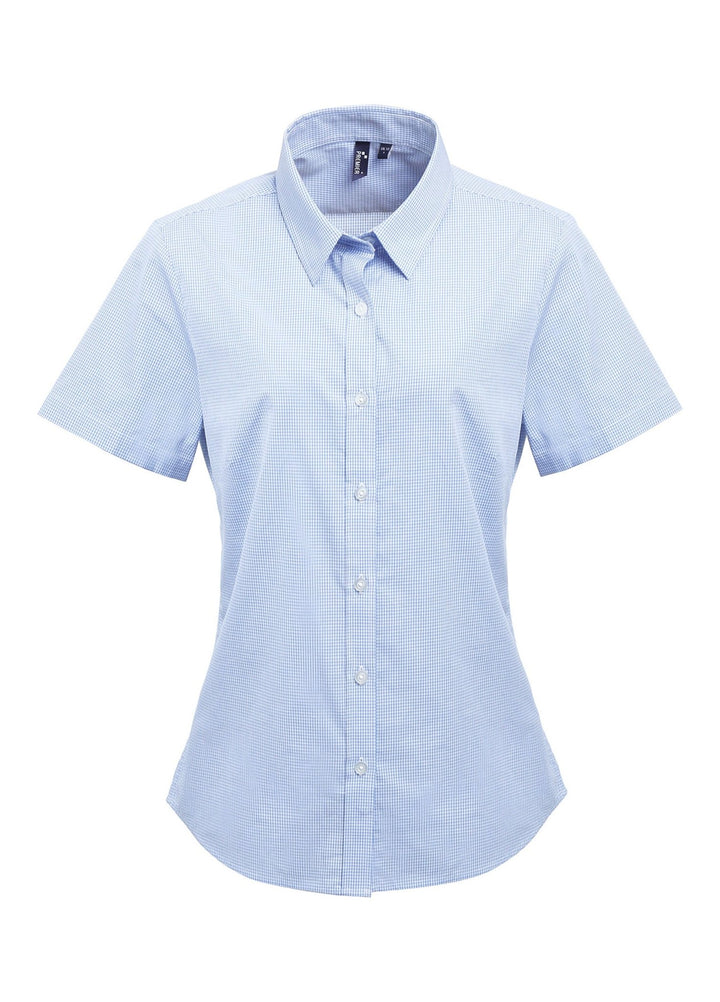 Microcheck Gingham Short Sleeve Shirt PR321 in Light Blue/White Micro Check