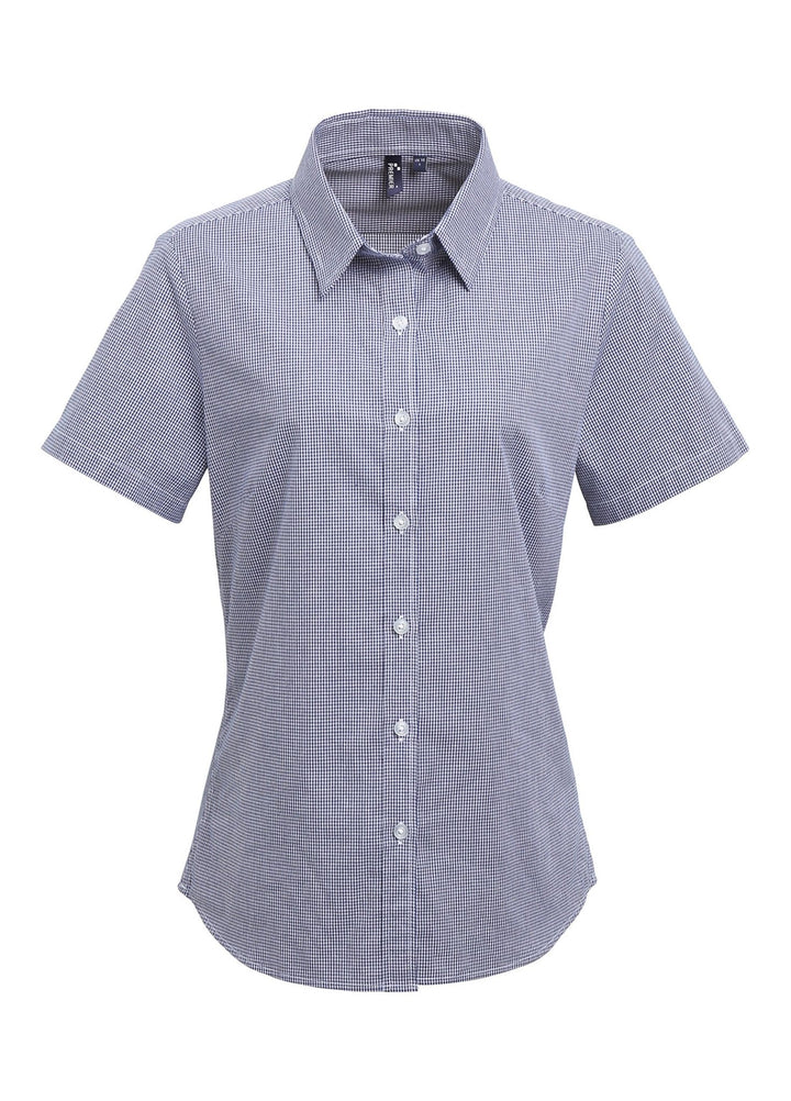 Microcheck Gingham Short Sleeve Shirt PR321 in Navy/White Micro Check