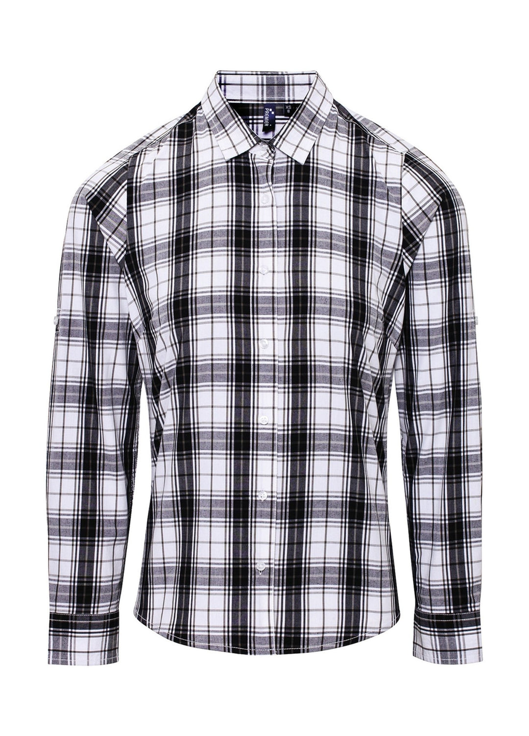 Women's Ginmill Check Cotton Long Sleeve Shirt PR354 in Black/White Check