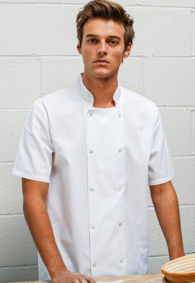 PR664 - Studded Front Short Sleeve Chef's Jacket - The Work Uniform Company
