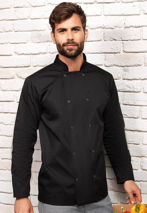 PR665 - Studded Front Long Sleeve Chef's Jacket - The Work Uniform Company
