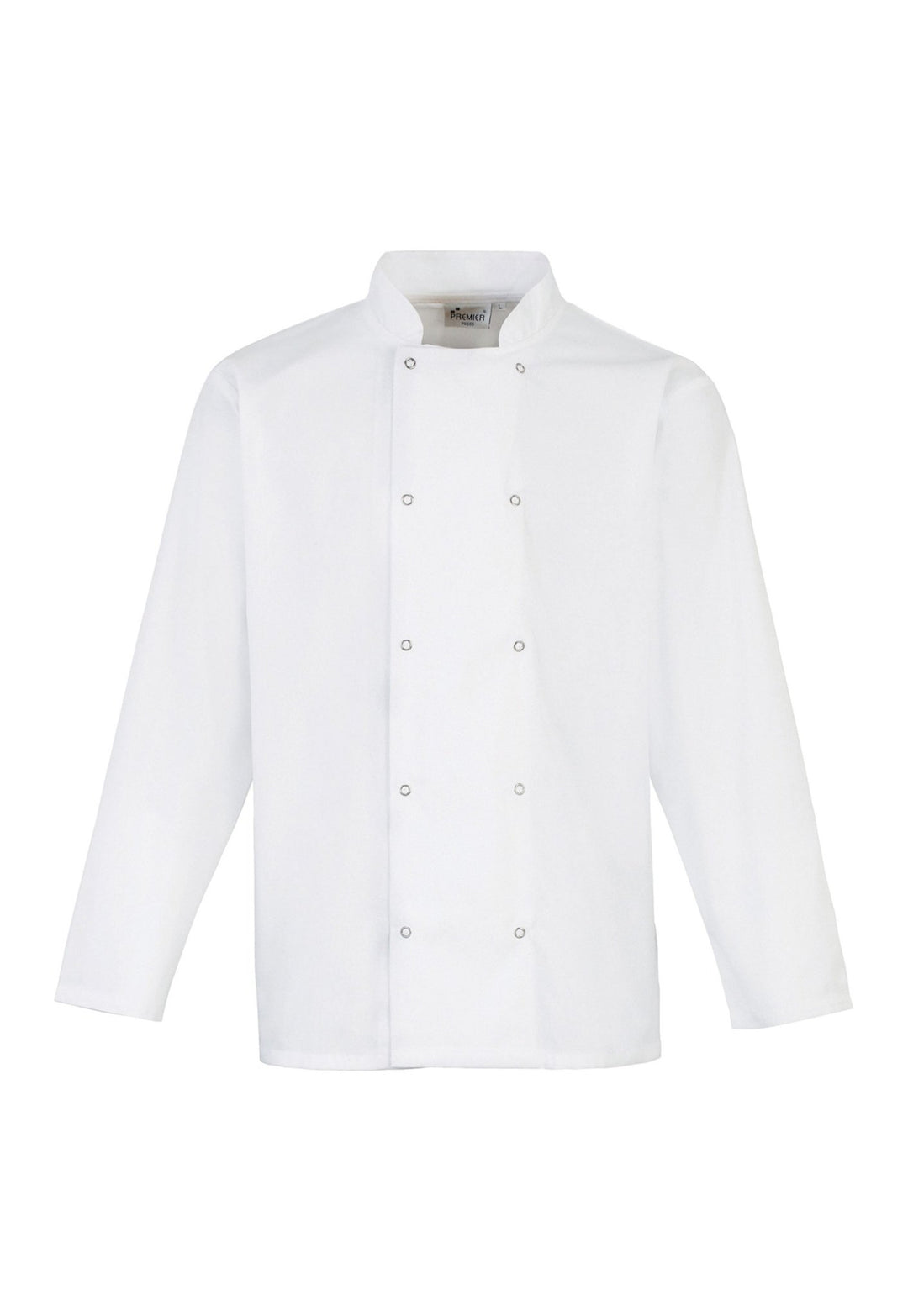 Studded Front Long Sleeve Chef's Jacket PR665 in White