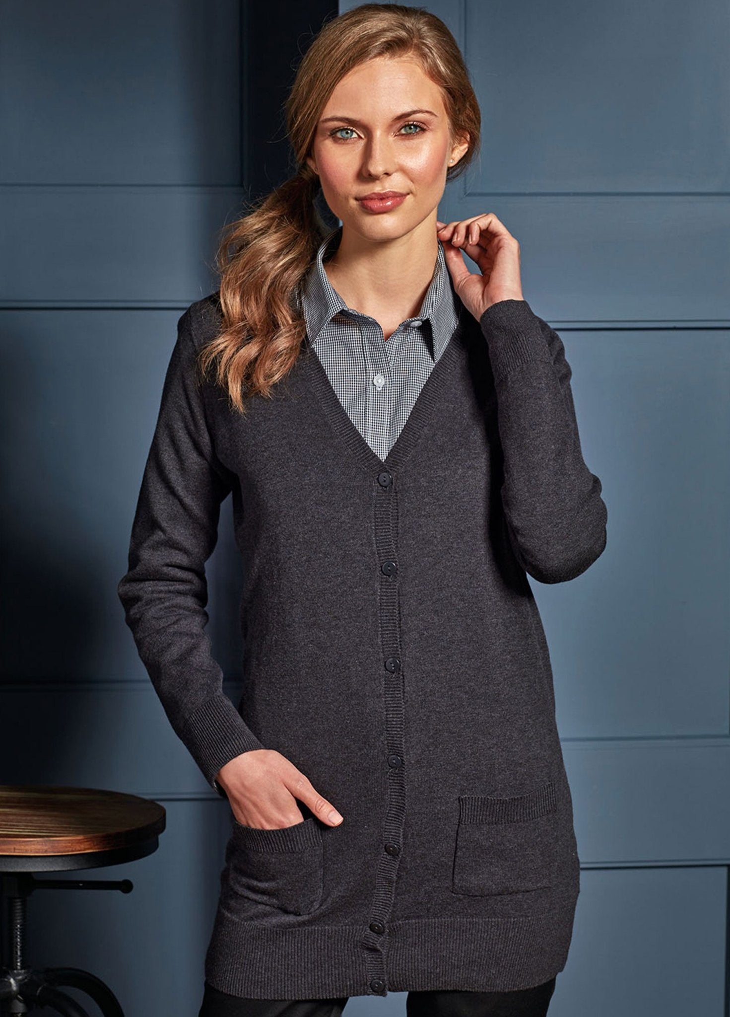 Women s Longline Knitted Cardigan The Work Uniform Company