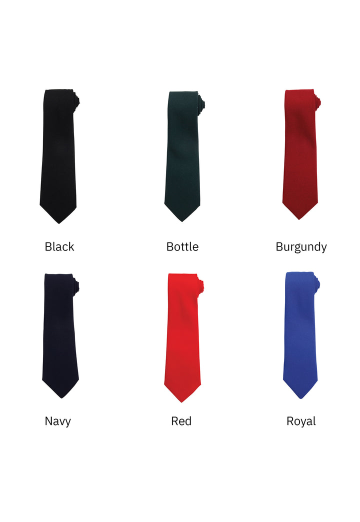 Various Colours of Work Tie PR700 in Black, Bottle, Burgundy, Navy, Red and Royal