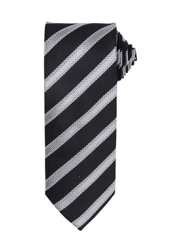 Waffle Stripe Tie PR783 in Black/Dark Grey Stripe