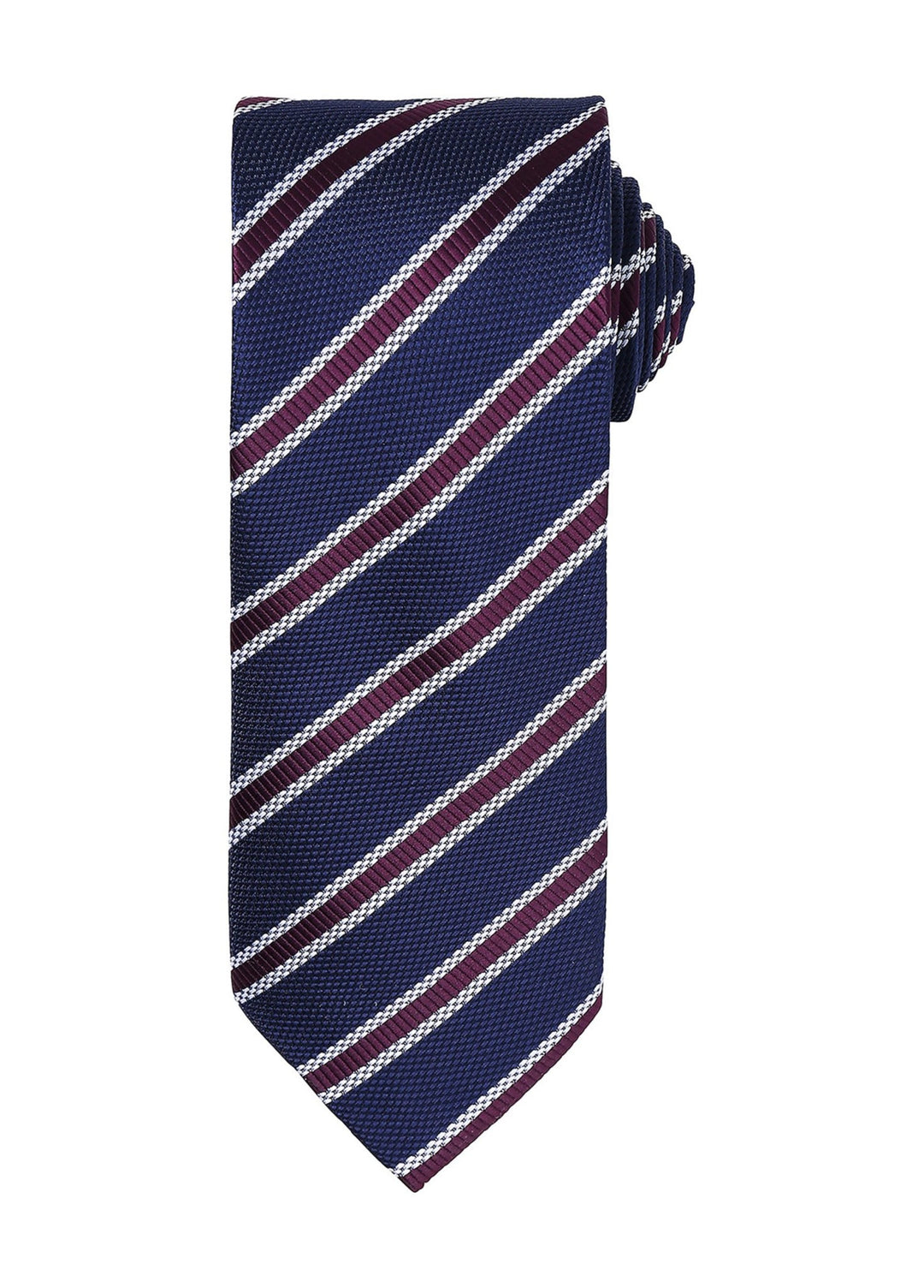 Waffle Stripe Tie PR783 in Navy/Aubergine Stripe