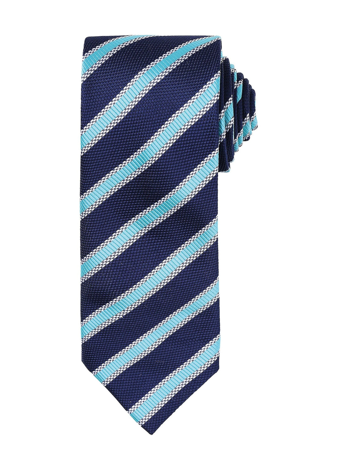 Waffle Stripe Tie PR783 in Navy/Turquoise Stripe