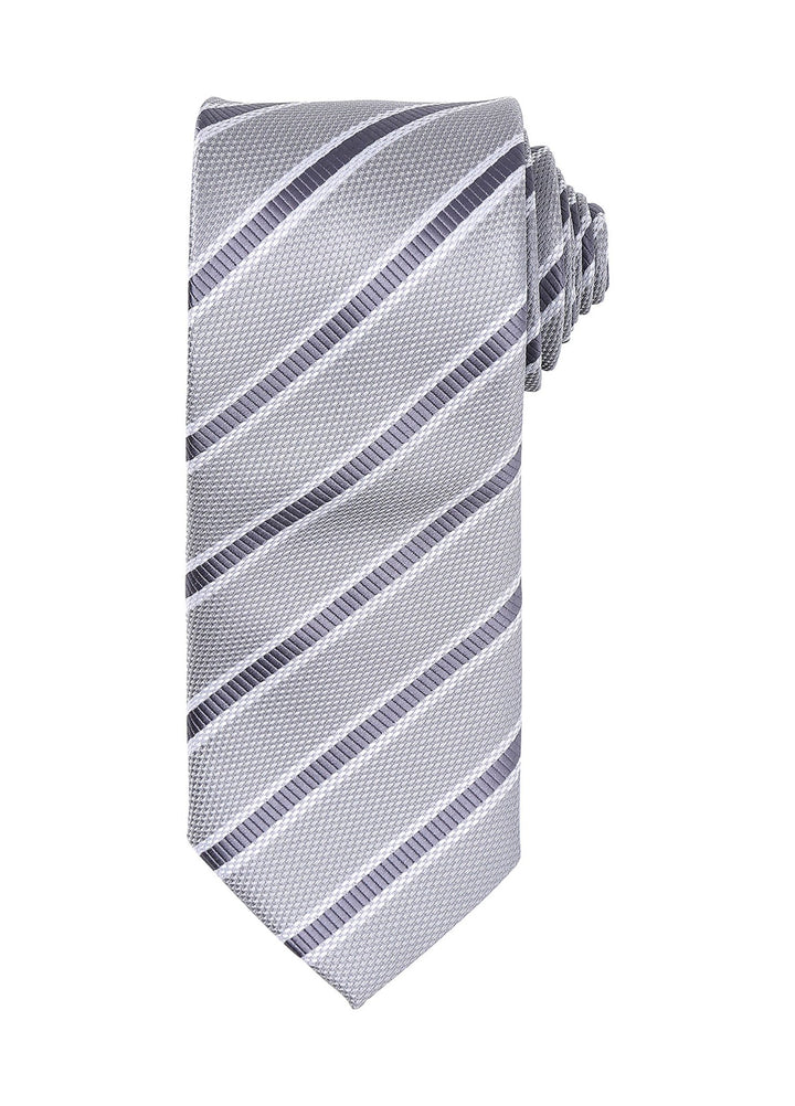 Waffle Stripe Tie PR783 in Silver/Dark Grey