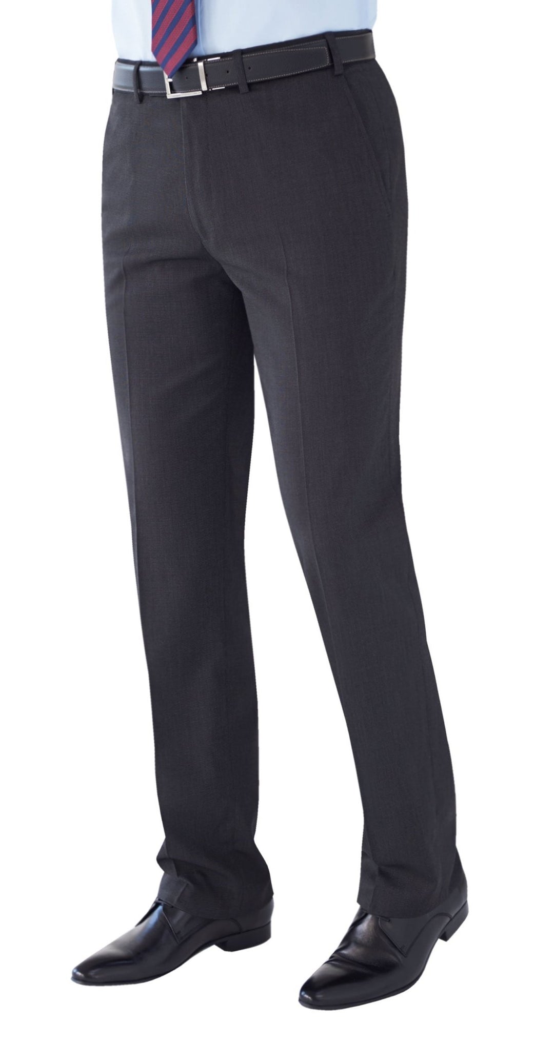 Model Wearing Phoenix Men's Tailored Fit Trousers 8755 in Charcoal Pin Dot