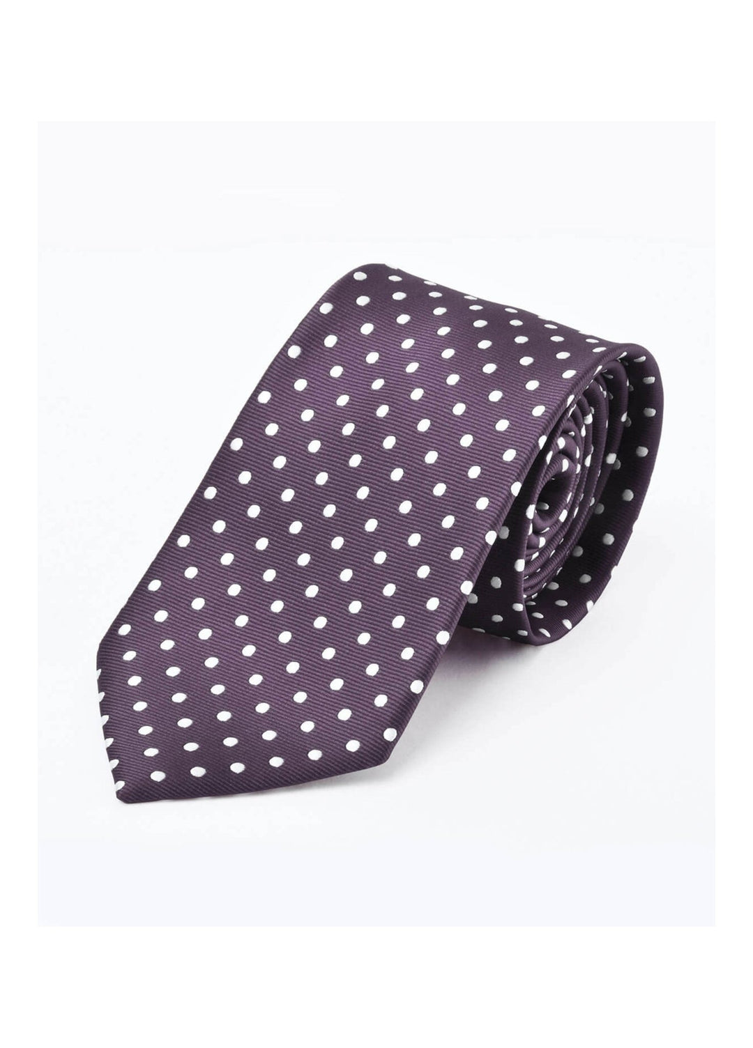 Rolled Spot Tie in Aubergine/White Spot