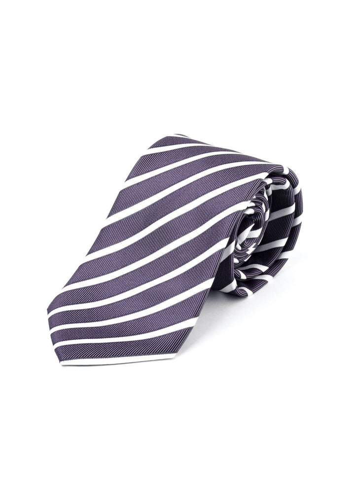 Rolled Stripe Tie in Aubergine/White Stripe