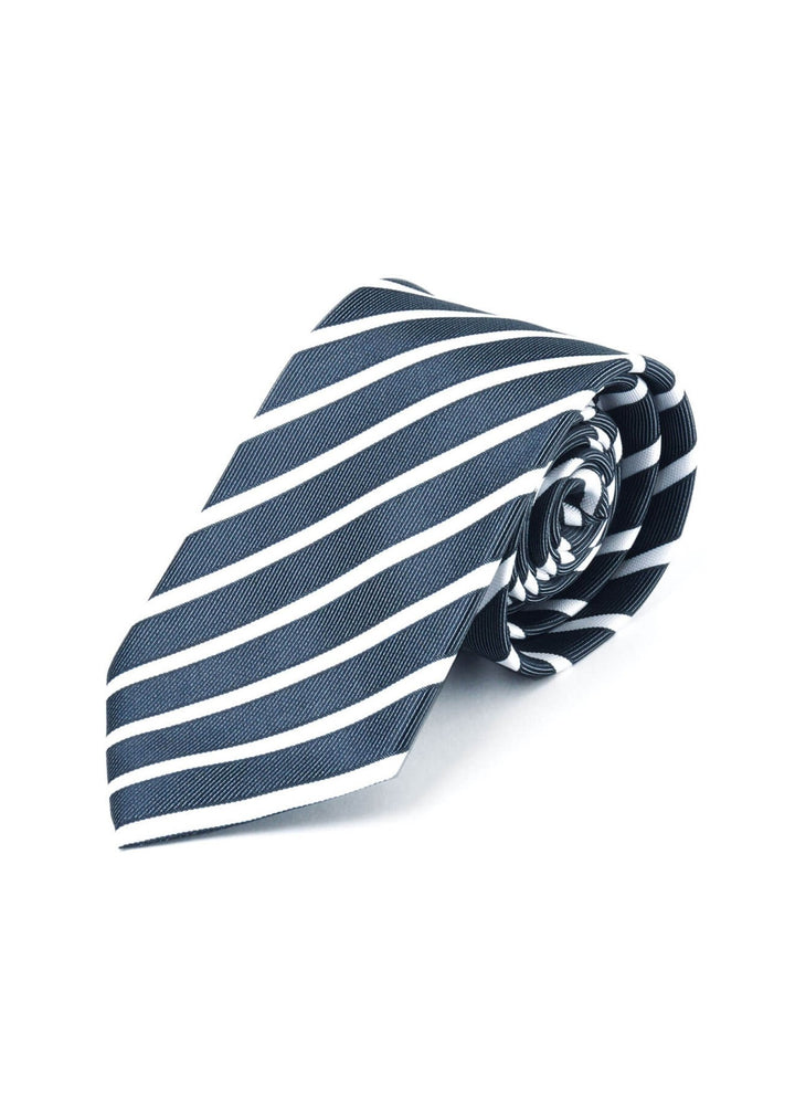 Rolled Stripe Tie in Navy/White Stripe