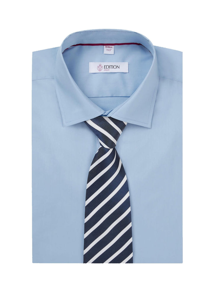 Stripe Tie in Navy/White Stripe with Light Blue Shirt