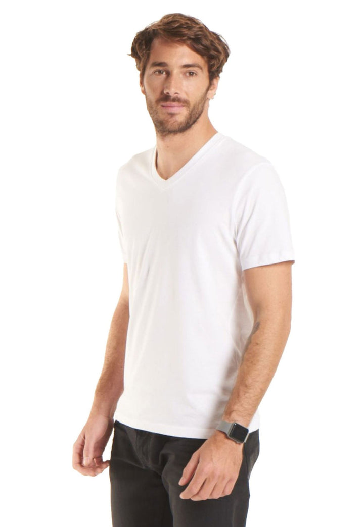 Model Wearing UC317 Classic V Neck T-Shirt in White