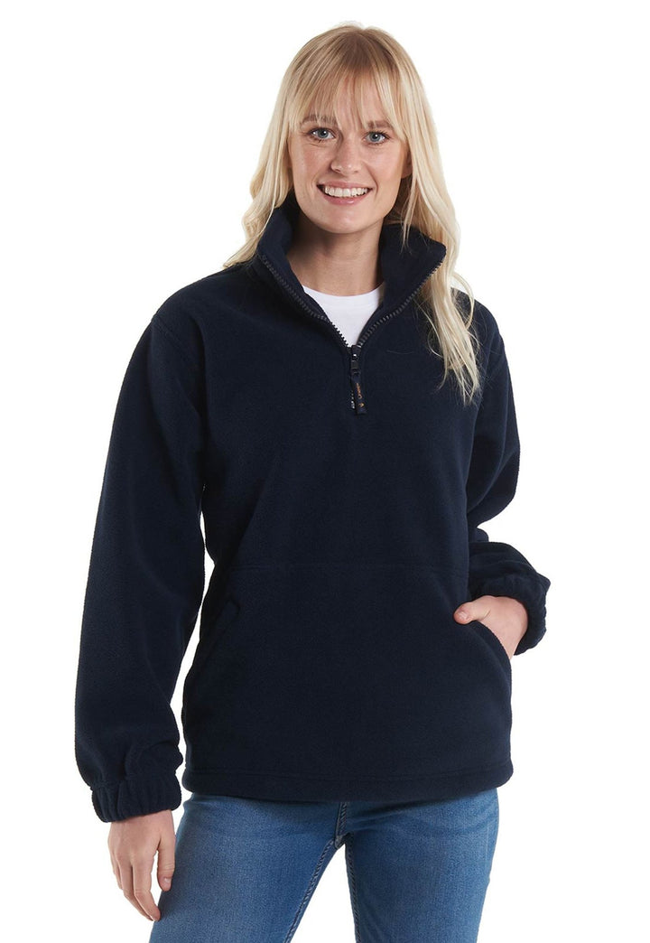 Model Wearing UC602 Premium 1/4 Zip Micro Fleece Jacket in Navy