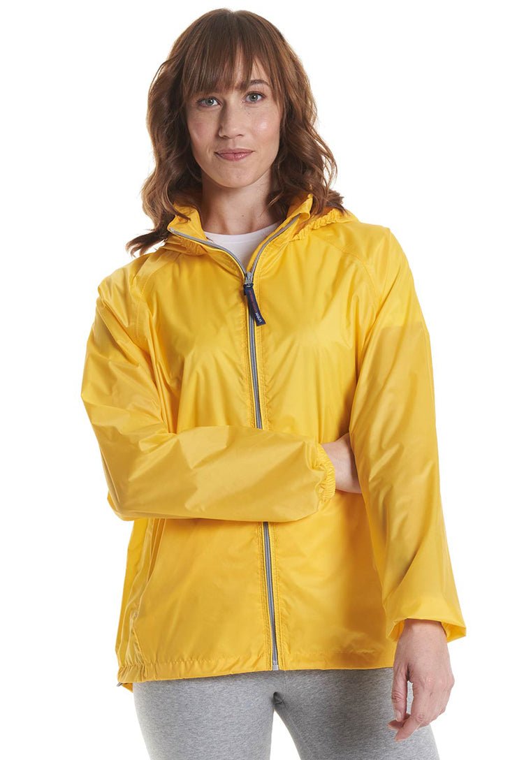 Model Wearing Active Jacket UC630 in Submarine Yellow/Grey