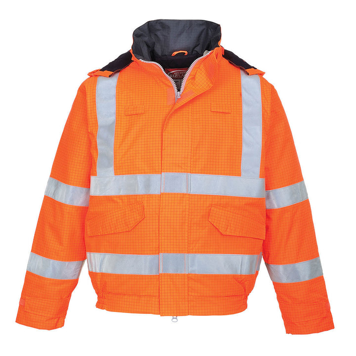 Bizflame Rain Anti-Static Flame-Resistant Hi Vis Bomber Jacket S773 in Orange