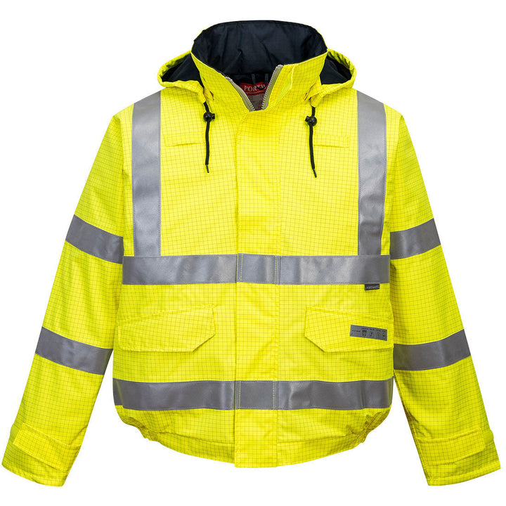 Bizflame Rain Anti Static Flame Resistant Hi Vis Bomber Jacket Yellow