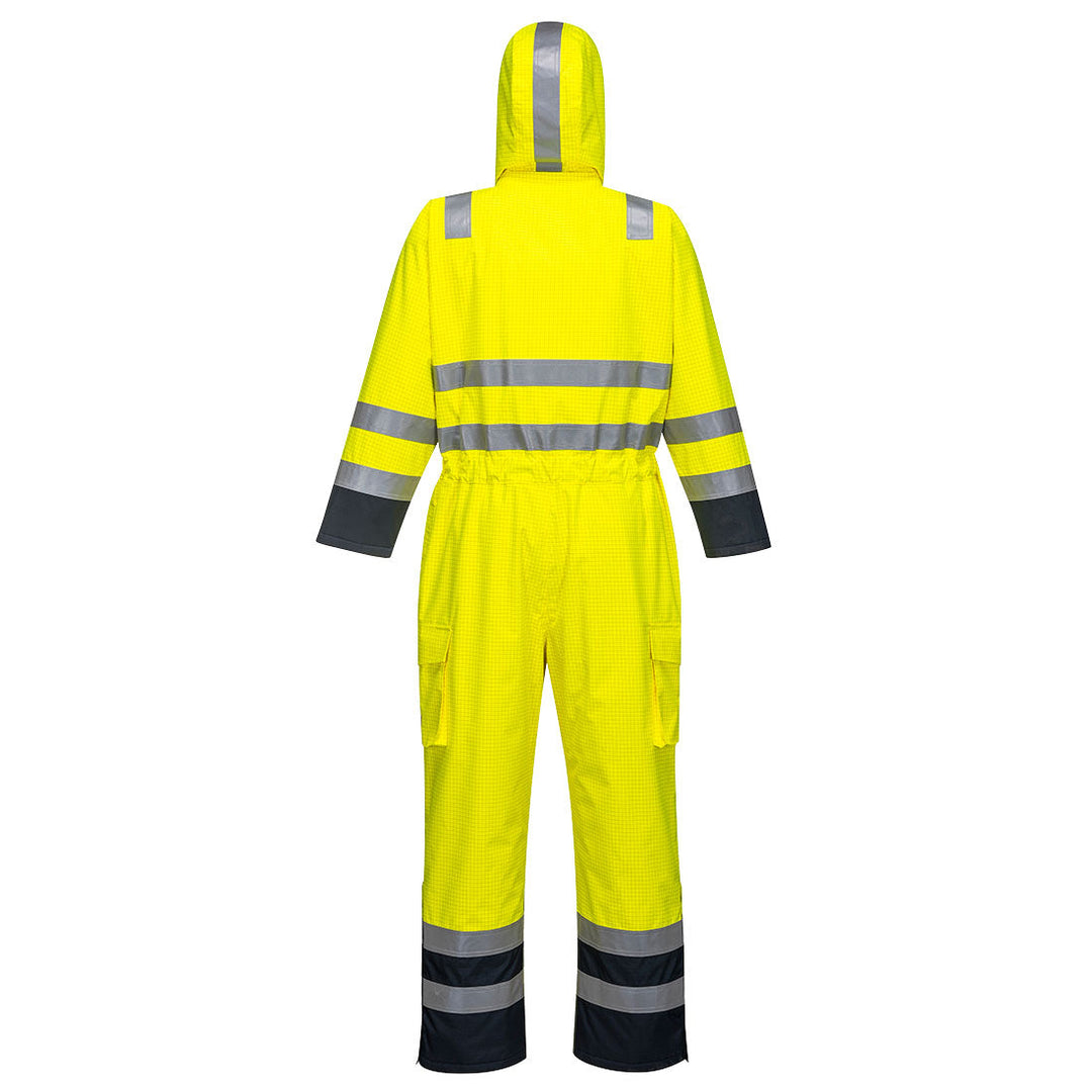 Back View of Bizflame Rain Hi Vis Multi Coverall S775 in Yellow