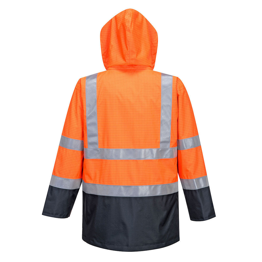 Back View of Bizflame Rain Hi Vis Multi Protection Jacket S779 in Orange/Navy