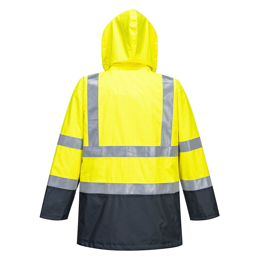 Back View of Bizflame Rain Hi Vis Multi Protection Jacket S779 in Yellow/Navy