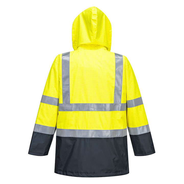 Back View of Bizflame Rain Hi Vis Multi Protection Jacket S779 in Yellow/Navy