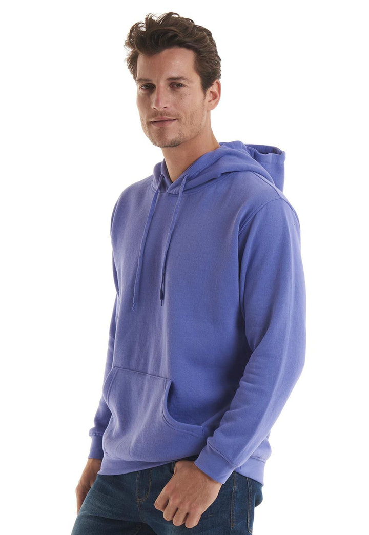 Model Wearing UC502 Classic Bright Hooded Sweatshirt in Purple