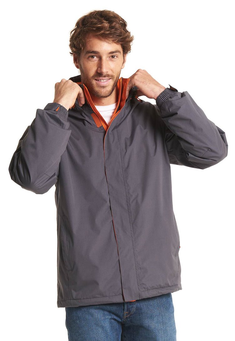 Model Wearing Deluxe Outdoor Jacket UC621 in Deep Grey/Fiery Orange