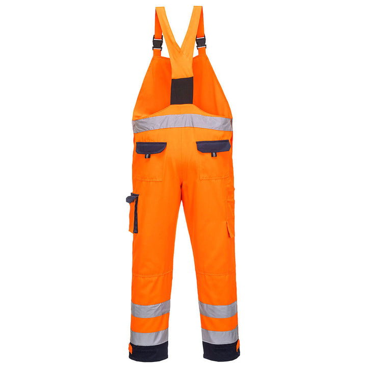 Back View of Dijon Hi Vis Bib and Brace TX52 in Orange/Navy