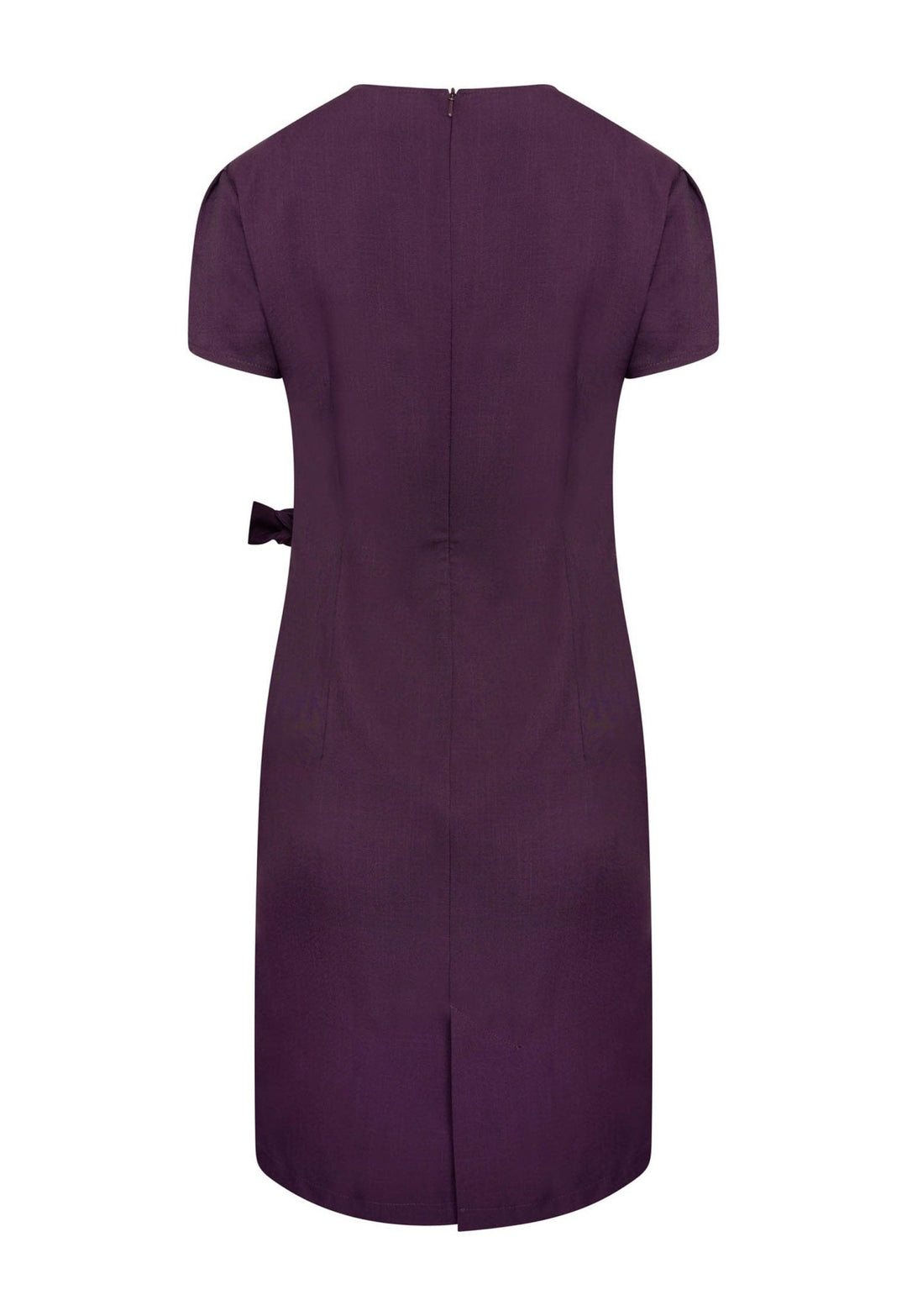 Elena Wrap Over Salon Dress  rear view in Plum.