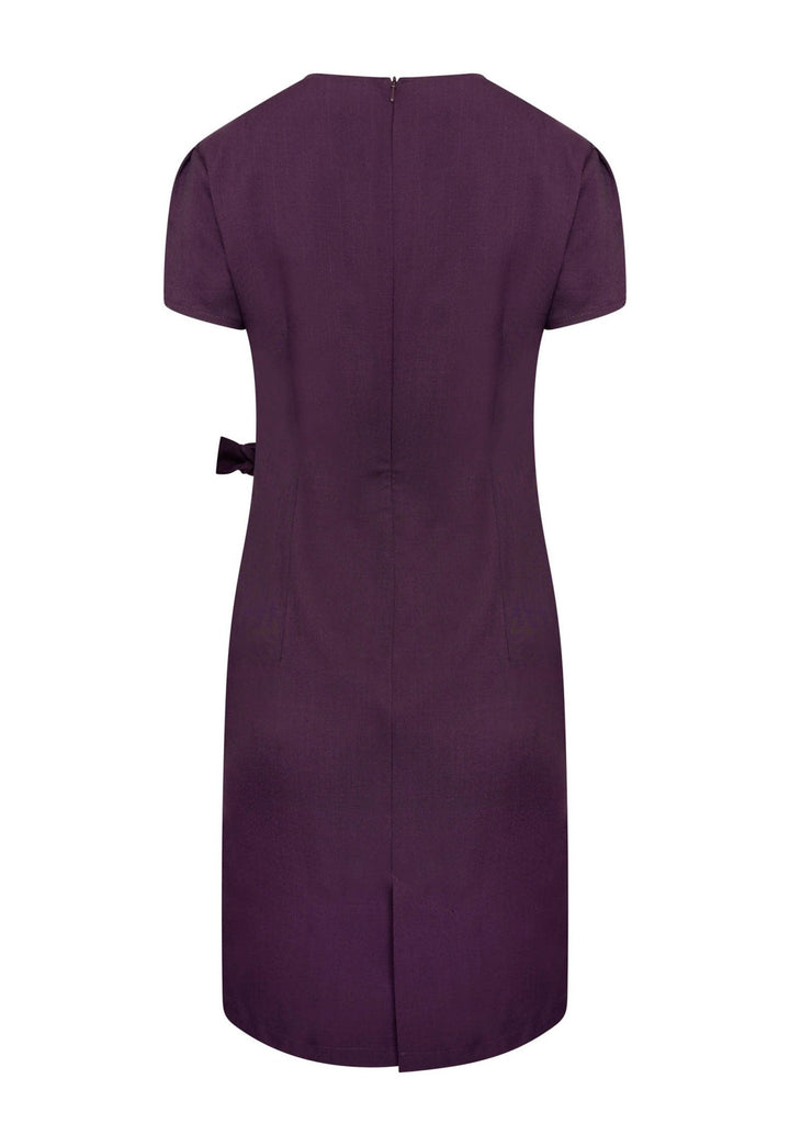 Back View of Elena Wrap Over Salon Dress in Plum