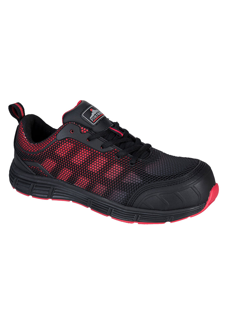 Portwest Compositelite Ogwen Low Cut Trainer S1P FT35 in Black/Red