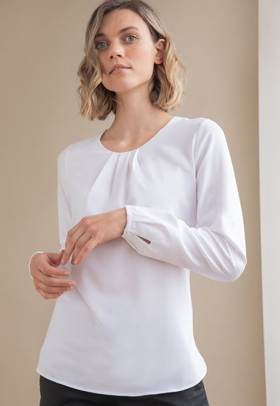 HB598 - Women's Pleat Front Long Sleeve Blouse - The Work Uniform Company